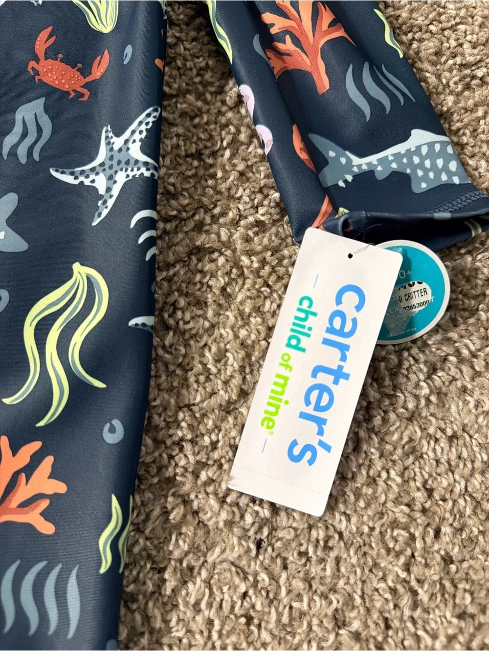 Carter's Navy Ocean Creatures Long-Sleeve Kids Swim Sunsuit